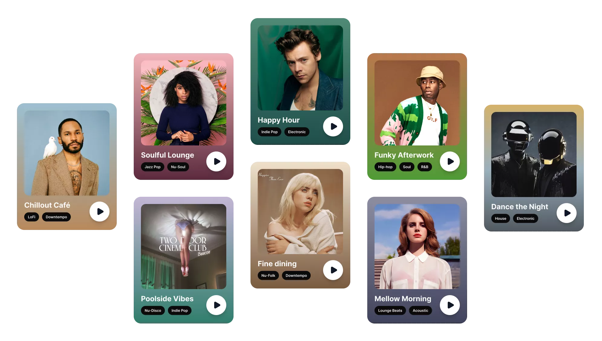 Soundsuit AI Stations — wave of station cards