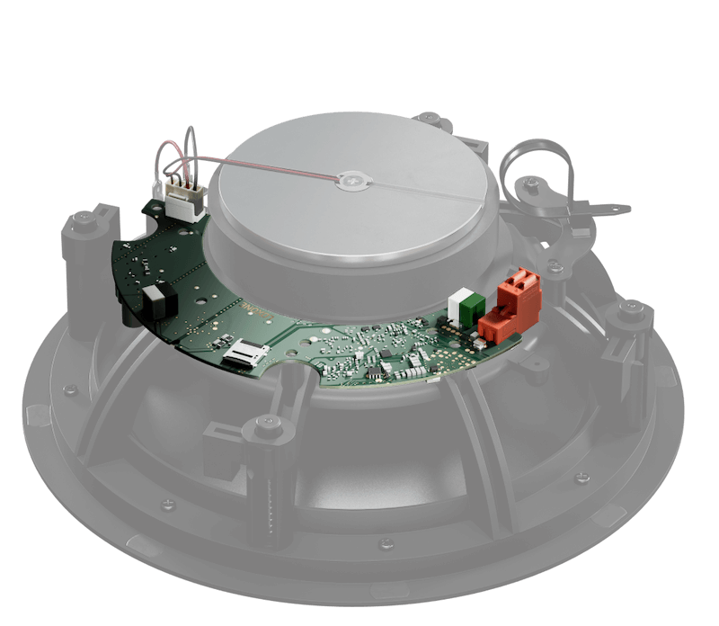 Loxone speaker internal components showing Class-D amplifier