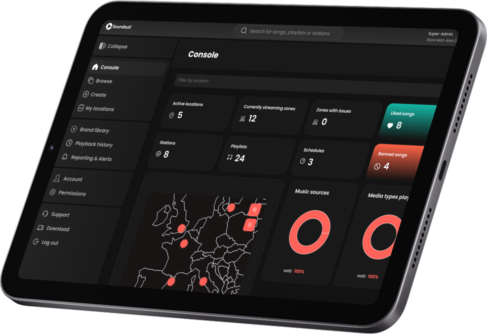 soundsuit admin dashboard console to centrally manage music branding
