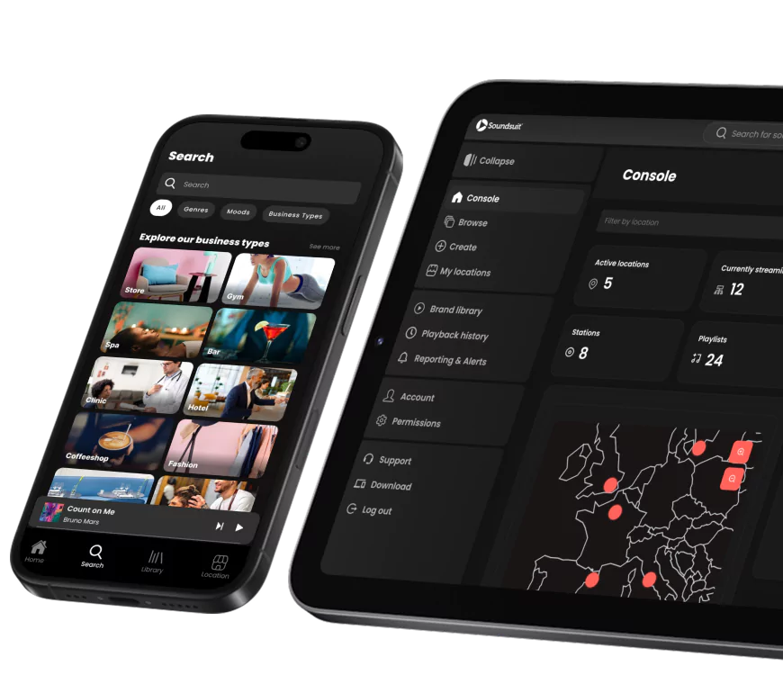 soundsuit mobile app and admin dashboard central music control